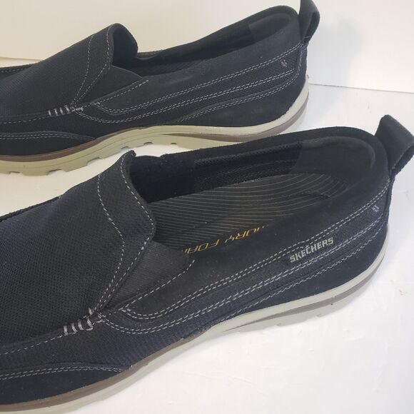Skechers Mens Size 14 Black Relaxed Fit Memory Foam Textile Leather SN64365 - Picture 12 of 16